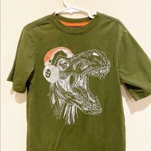 Wonder Nation Boys Small Graphic T-Shirt Dinosaur Headphones Olive‎ Green